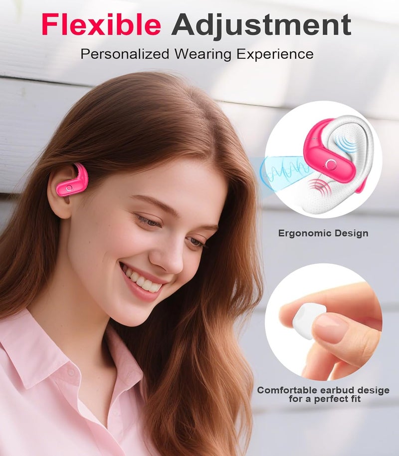 MOZOTER Wireless Earbuds Bluetooth 5.3 Headphones Sport,Over Ear Buds with Deep Bass Sound,60Hrs Playtime Earphones Redesigned Comfort Fit with Earhooks for Running,Meeting,Workout-Pink - Image 3